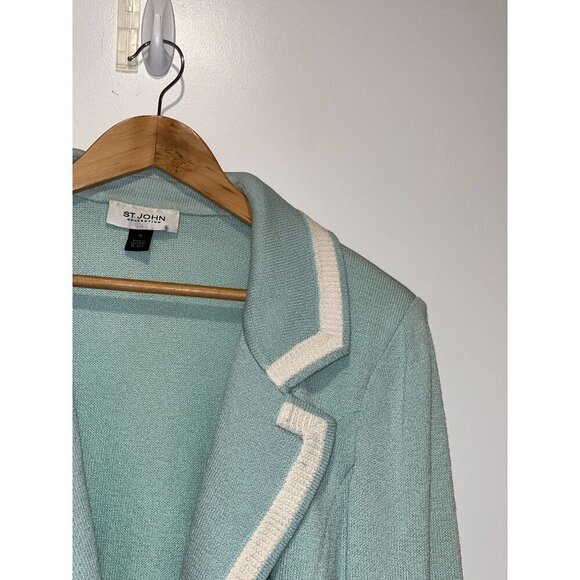 St. John Collection Mint Green One Button Closure Knit Blazer Women's Size 12 - Picture 4 of 10